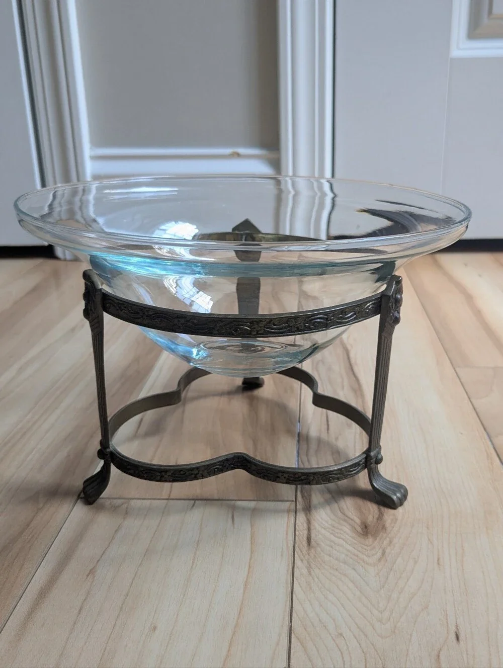 Art Deco Glass Bowl with Bronze Metal Stand